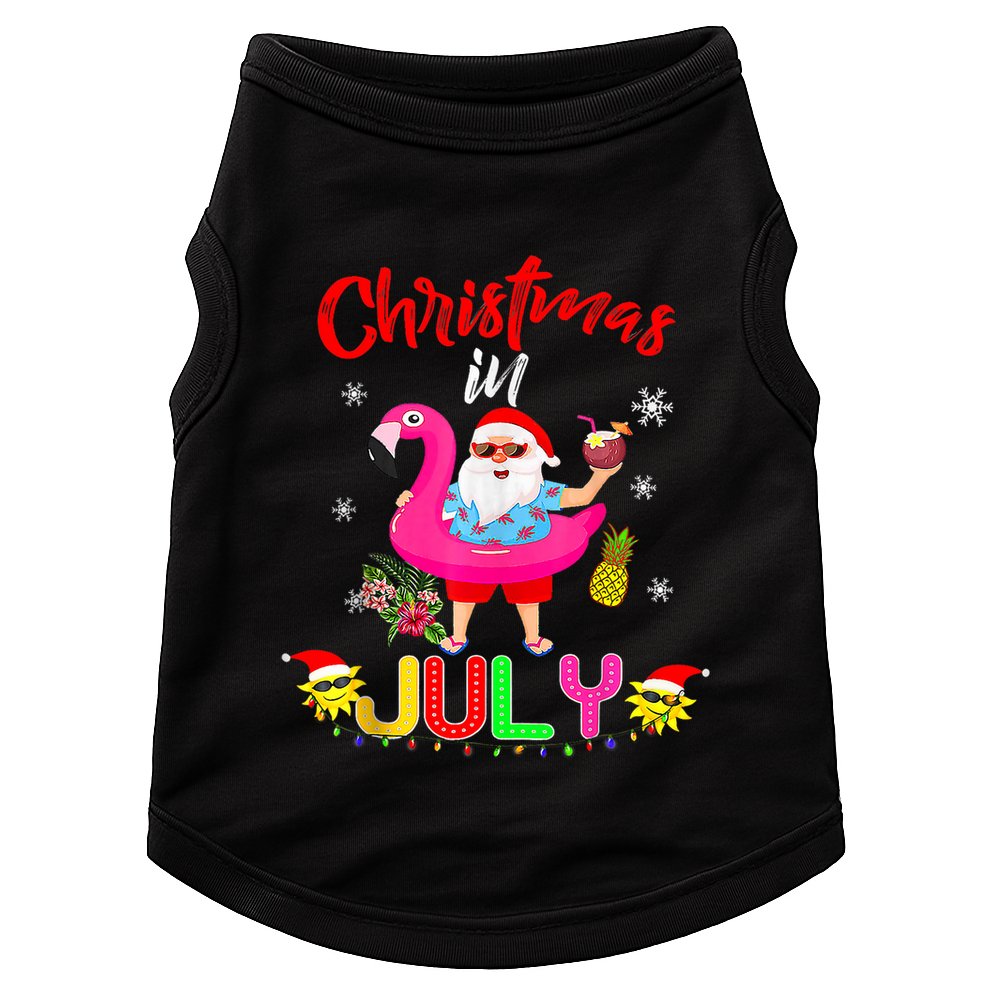 Christmas In July Santa Hawaiian Flamingo Summer Beach Doggie Tank