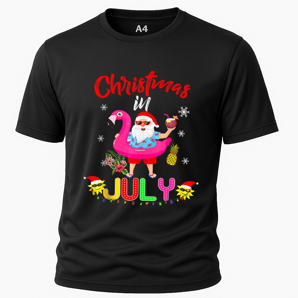 Christmas In July Santa Hawaiian Flamingo Summer Beach Performance Shirt