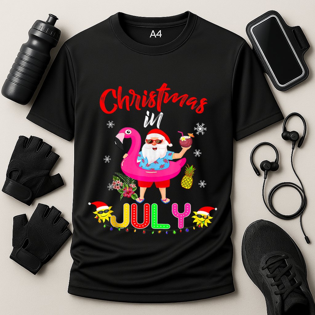 Christmas In July Santa Hawaiian Flamingo Summer Beach Performance Shirt
