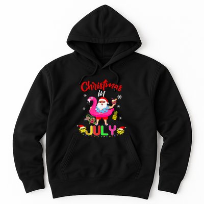 Christmas In July Santa Hawaiian Flamingo Summer Beach Hoodie