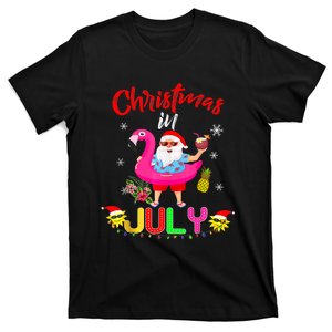 Christmas In July Santa Hawaiian Flamingo Summer Beach T-Shirt