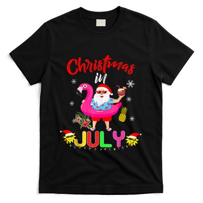 Christmas In July Santa Hawaiian Flamingo Summer Beach T-Shirt