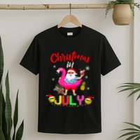Christmas In July Santa Hawaiian Flamingo Summer Beach T-Shirt