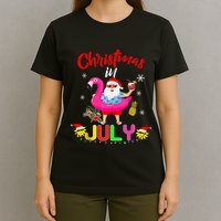 Christmas In July Santa Hawaiian Flamingo Summer Beach T-Shirt