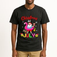 Christmas In July Santa Hawaiian Flamingo Summer Beach Tall T-Shirt