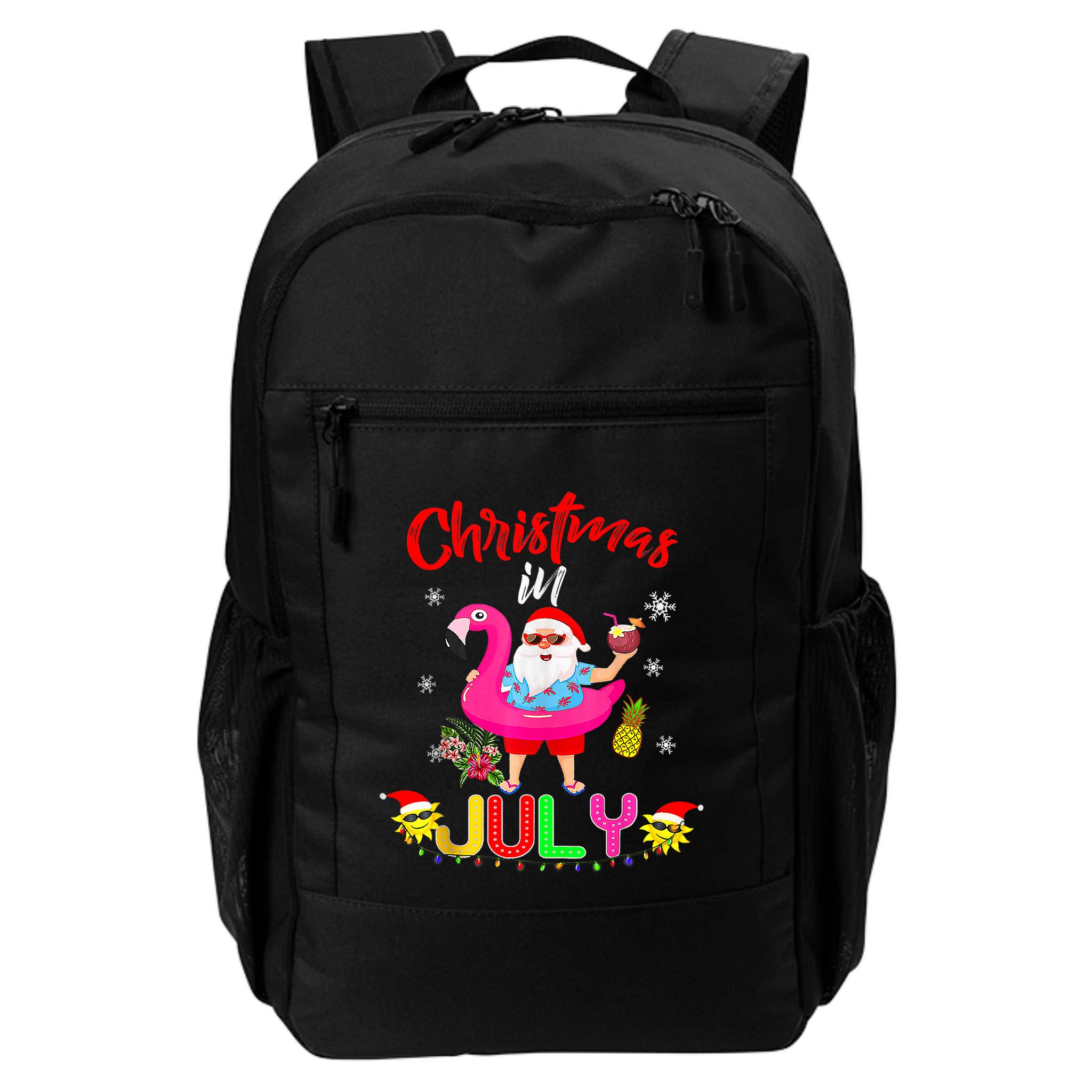 Christmas In July Santa Hawaiian Flamingo Summer Beach Backpack