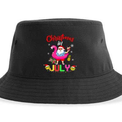 Christmas In July Santa Hawaiian Flamingo Summer Beach Sustainable Bucket Hat