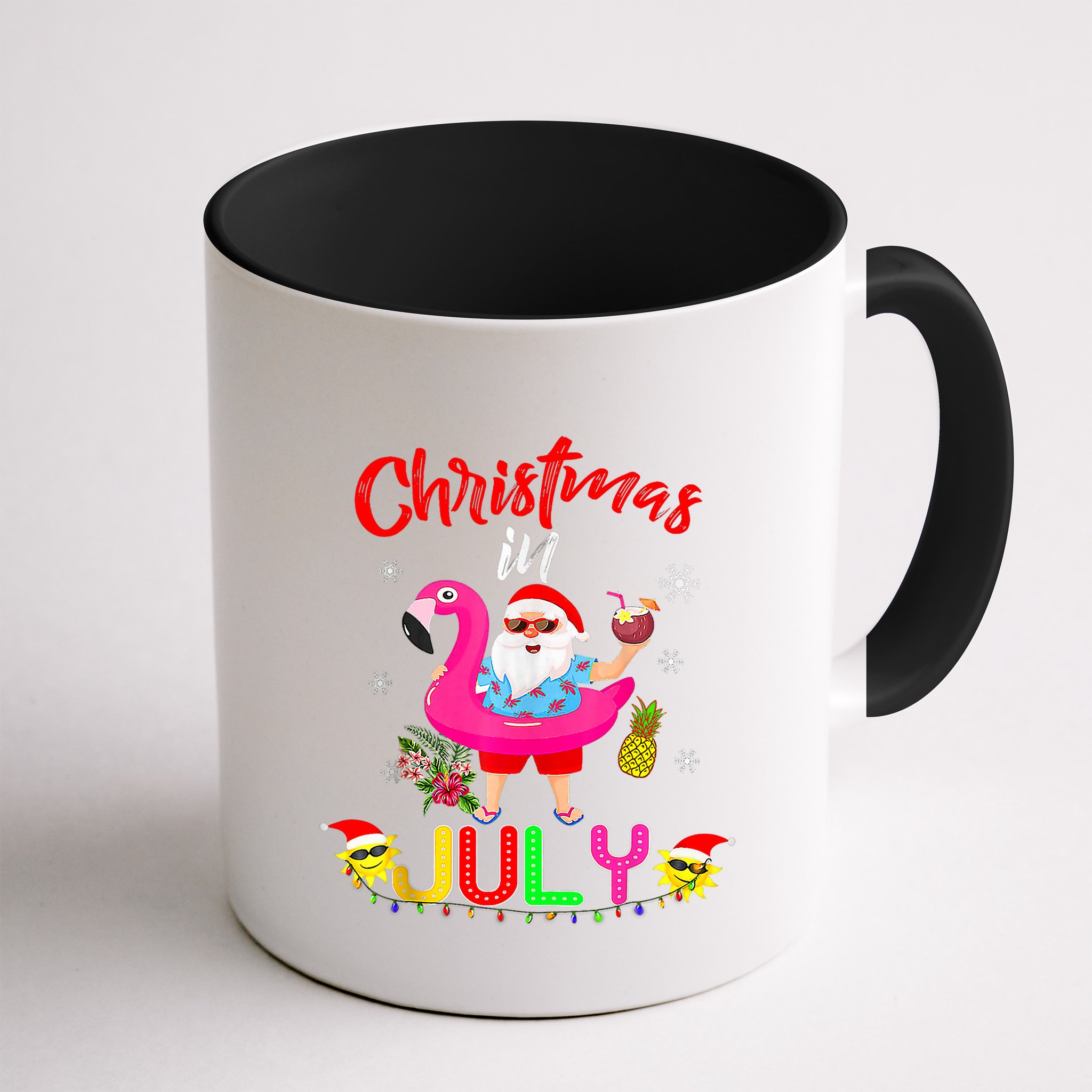 Christmas In July Santa Hawaiian Flamingo Summer Beach Mug