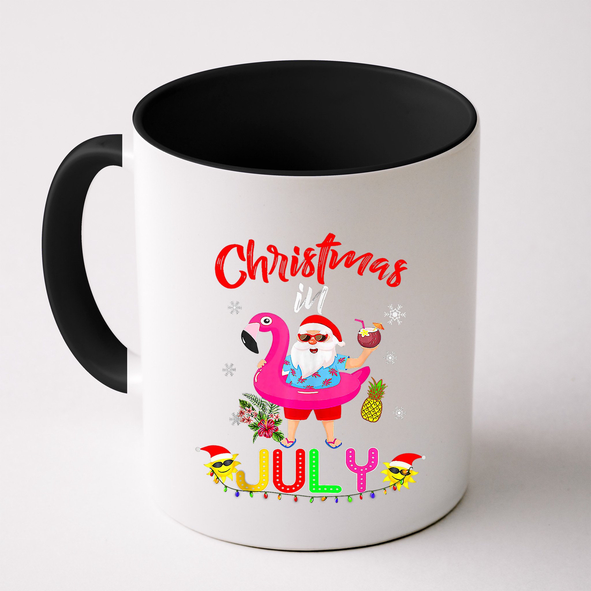 Christmas In July Santa Hawaiian Flamingo Summer Beach Mug