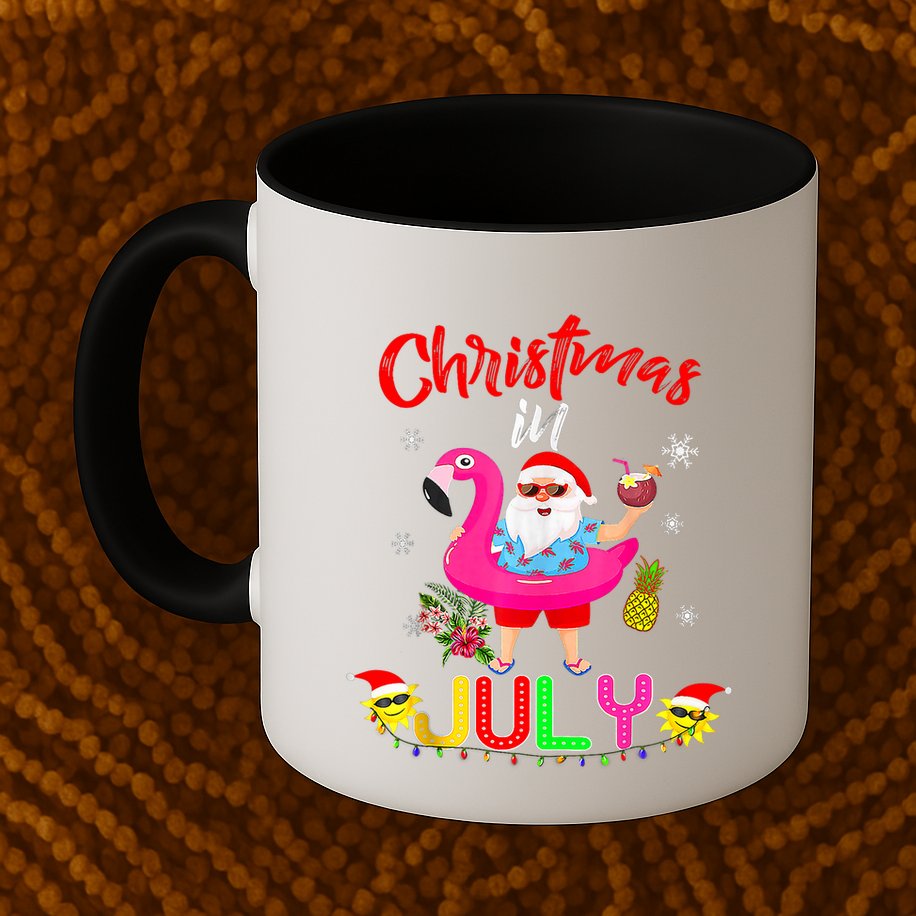 Christmas In July Santa Hawaiian Flamingo Summer Beach Mug