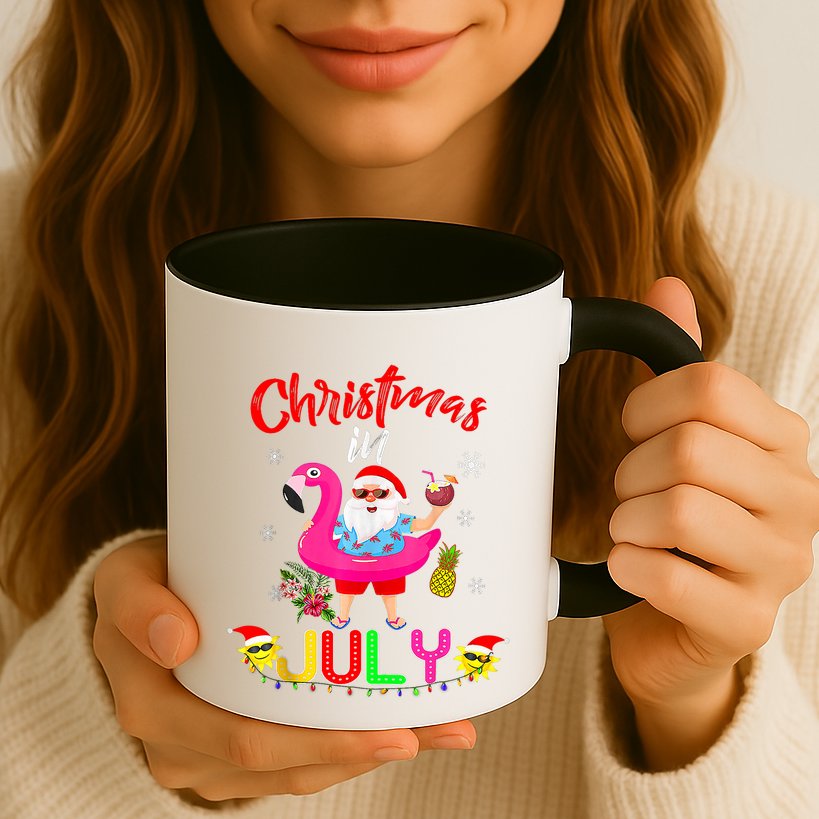 Christmas In July Santa Hawaiian Flamingo Summer Beach Mug