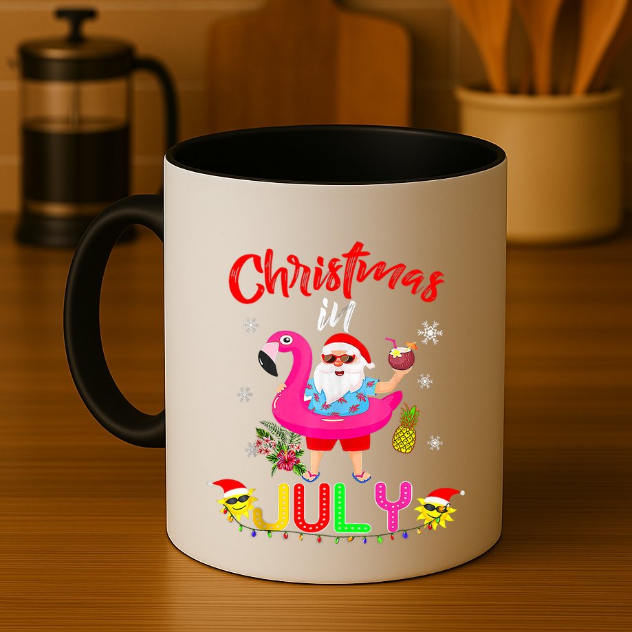Christmas In July Santa Hawaiian Flamingo Summer Beach Mug