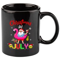 Christmas In July Santa Hawaiian Flamingo Summer Beach 11oz C Handle Ceramic Mug