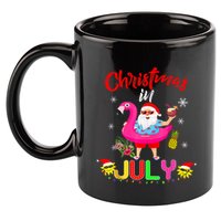 Christmas In July Santa Hawaiian Flamingo Summer Beach 11oz C Handle Ceramic Mug