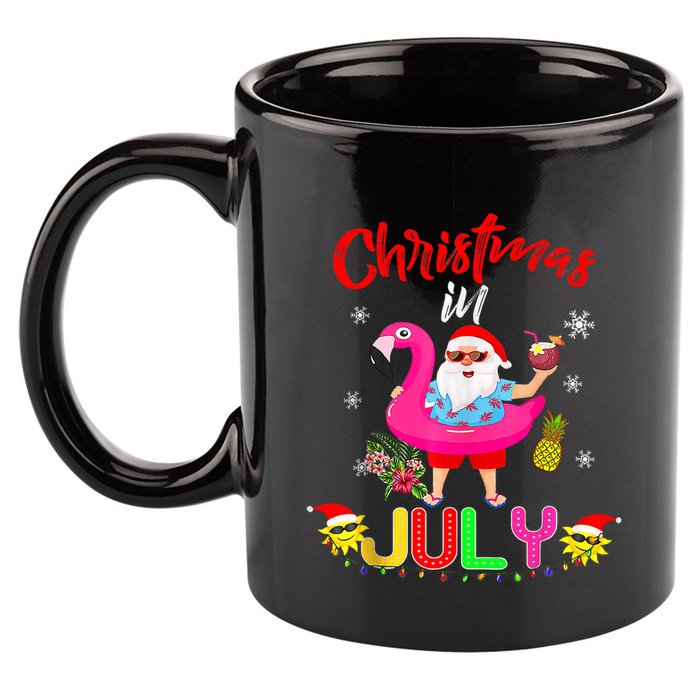 Christmas In July Santa Hawaiian Flamingo Summer Beach 11oz C Handle Ceramic Mug