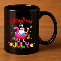 Christmas In July Santa Hawaiian Flamingo Summer Beach 11oz C Handle Ceramic Mug
