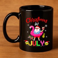 Christmas In July Santa Hawaiian Flamingo Summer Beach 11oz C Handle Ceramic Mug