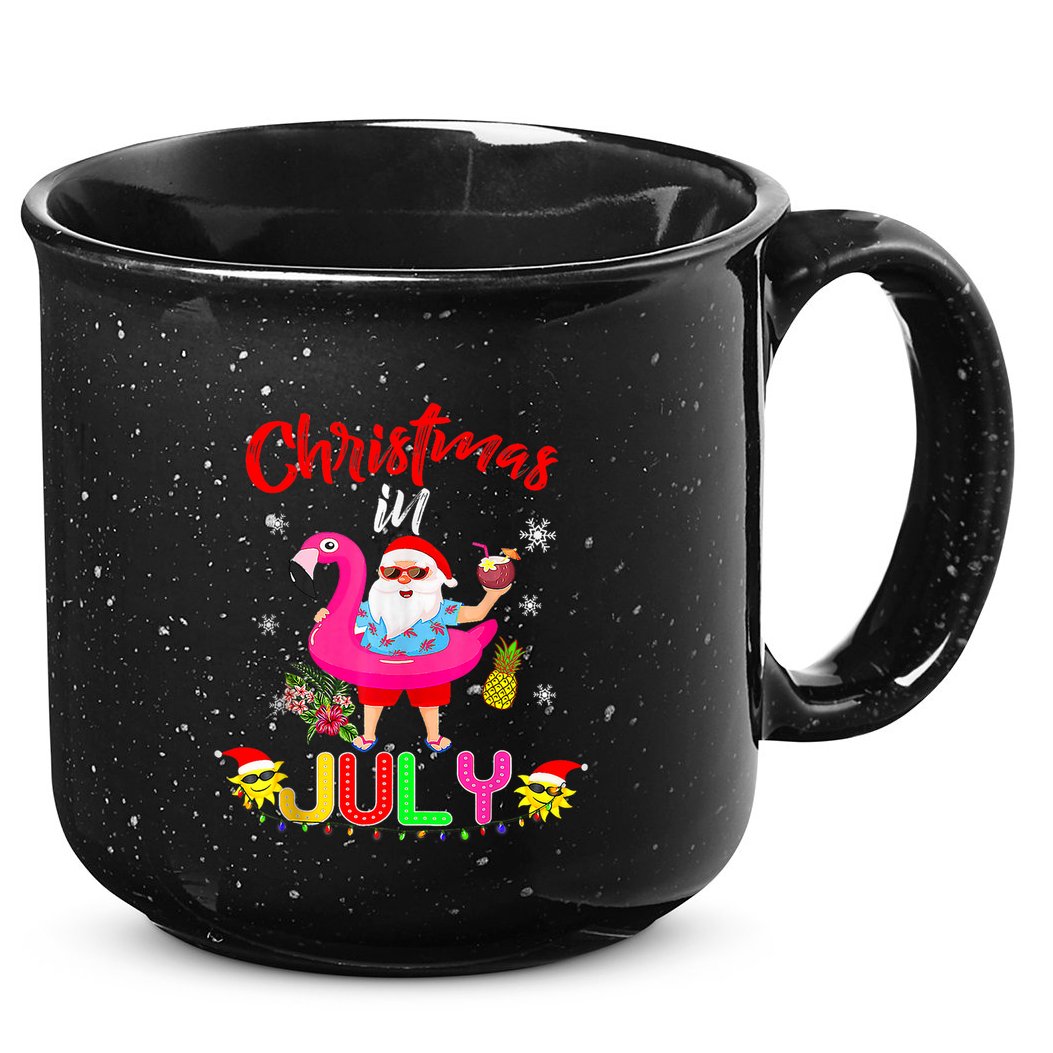 Christmas In July Santa Hawaiian Flamingo Summer Beach 15oz Campfire Ceramic Mug