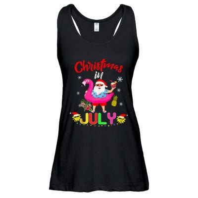 Christmas In July Santa Hawaiian Flamingo Summer Beach Ladies Essential Flowy Tank