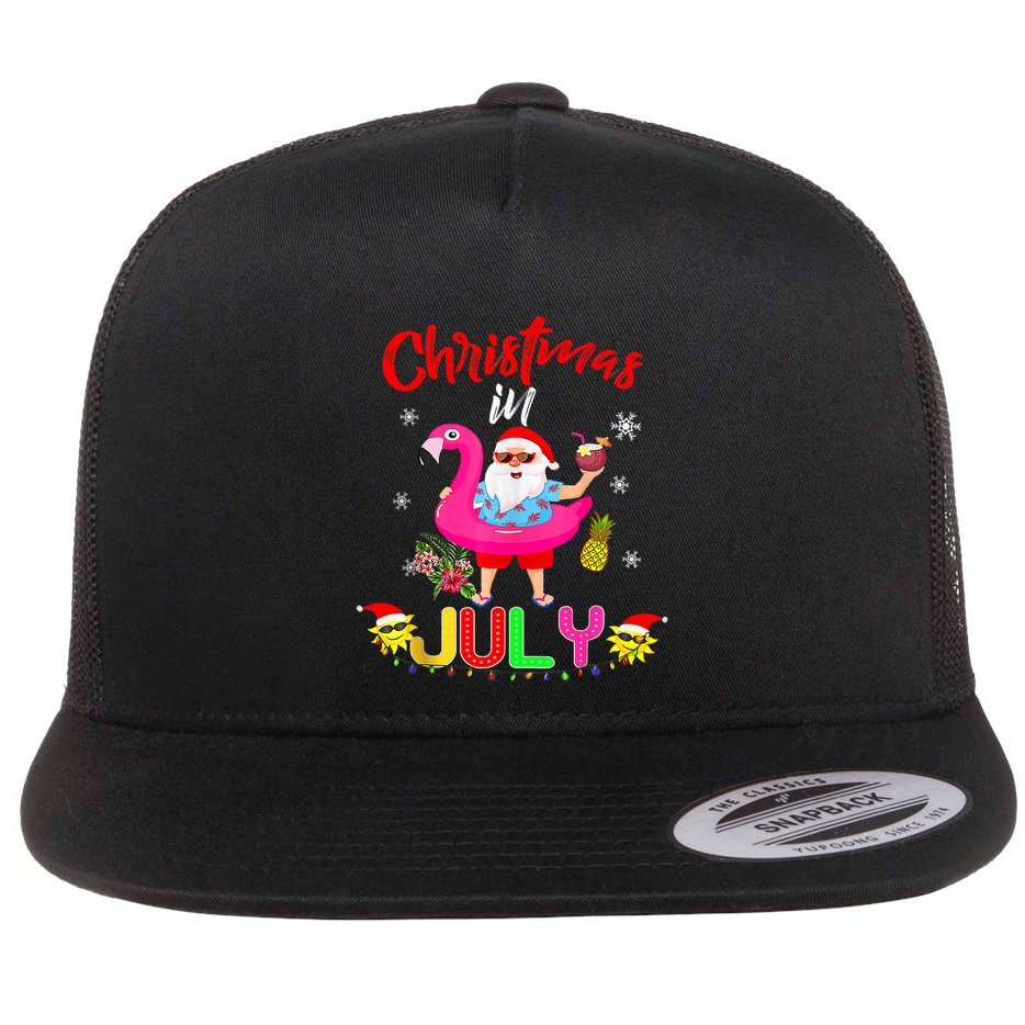 Christmas In July Santa Hawaiian Flamingo Summer Beach Flat Bill Trucker Hat