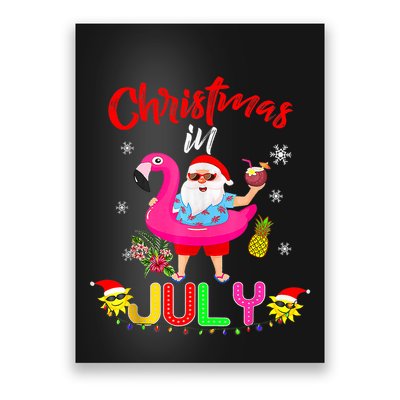 Christmas In July Santa Hawaiian Flamingo Summer Beach Poster