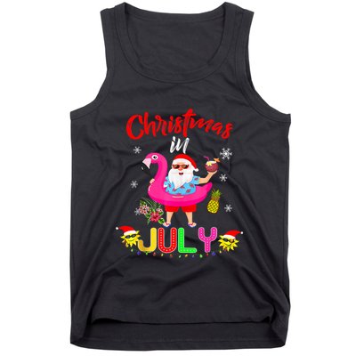 Christmas In July Santa Hawaiian Flamingo Summer Beach Tank Top