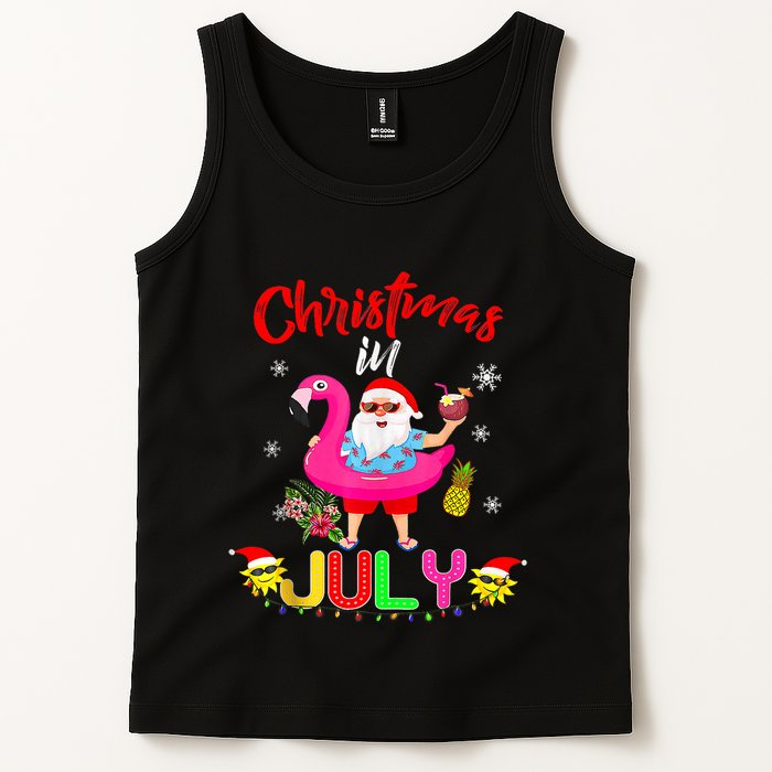 Christmas In July Santa Hawaiian Flamingo Summer Beach Tank Top