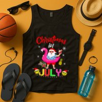 Christmas In July Santa Hawaiian Flamingo Summer Beach Tank Top