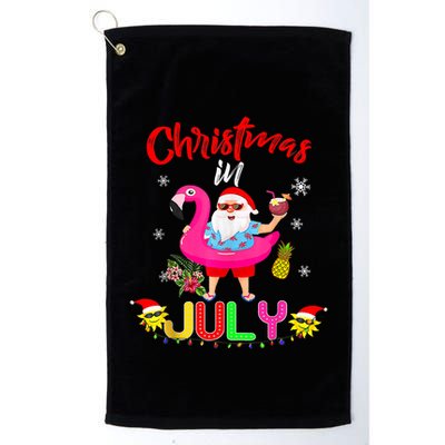 Christmas In July Santa Hawaiian Flamingo Summer Beach Golf Towel