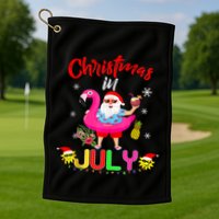 Christmas In July Santa Hawaiian Flamingo Summer Beach Golf Towel