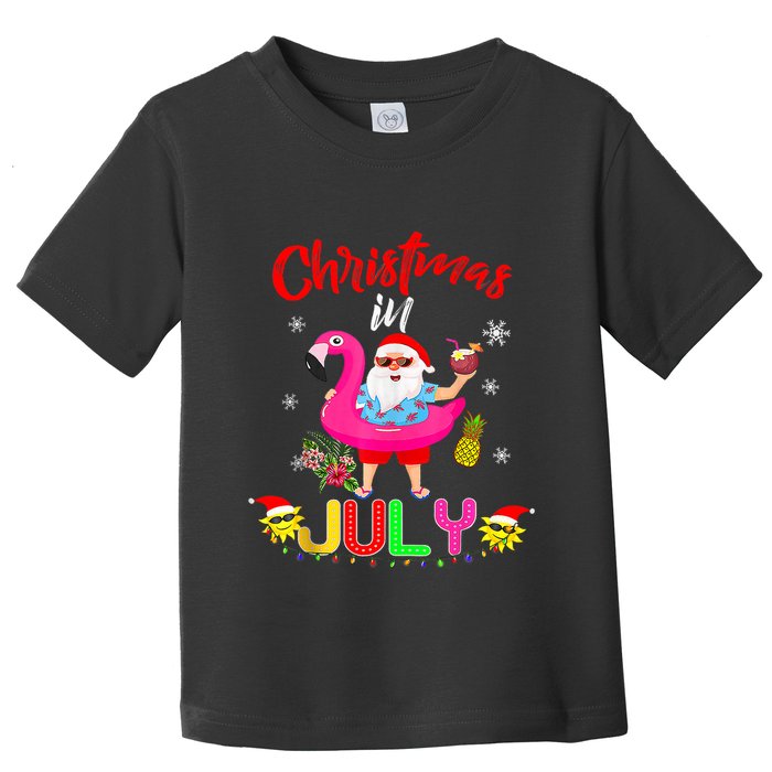 Christmas In July Santa Hawaiian Flamingo Summer Beach Toddler T-Shirt