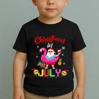 Christmas In July Santa Hawaiian Flamingo Summer Beach Toddler T-Shirt