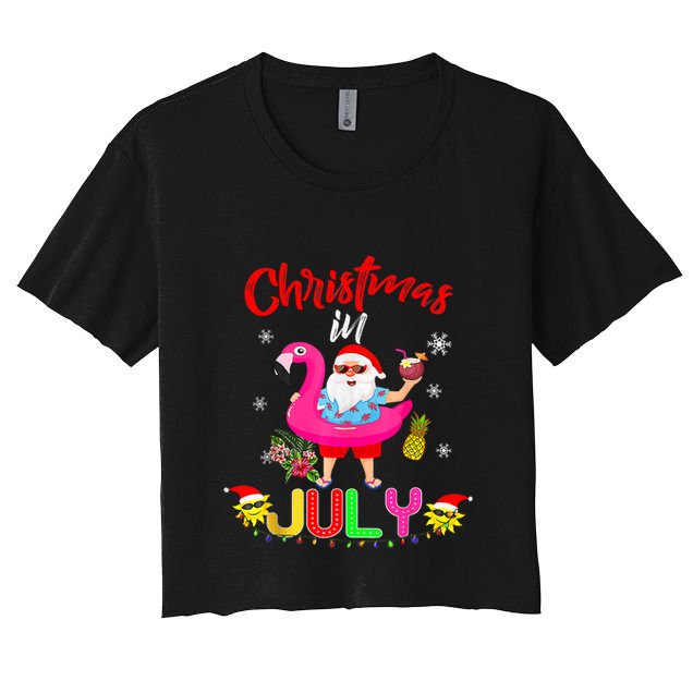 Christmas In July Santa Hawaiian Flamingo Summer Beach Crop Top