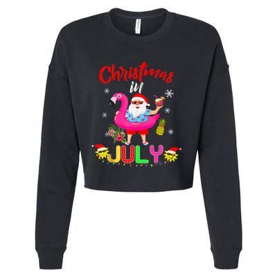 Christmas In July Santa Hawaiian Flamingo Summer Beach Cropped Pullover Crew
