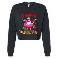 Christmas In July Santa Hawaiian Flamingo Summer Beach Cropped Pullover Crew