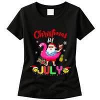 Christmas In July Santa Hawaiian Flamingo Summer Beach Womens T-Shirt