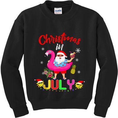 Christmas In July Santa Hawaiian Flamingo Summer Beach Kids Sweatshirt