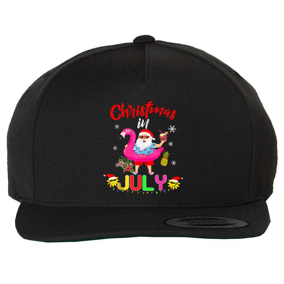 Christmas In July Santa Hawaiian Flamingo Summer Beach Wool Snapback Cap