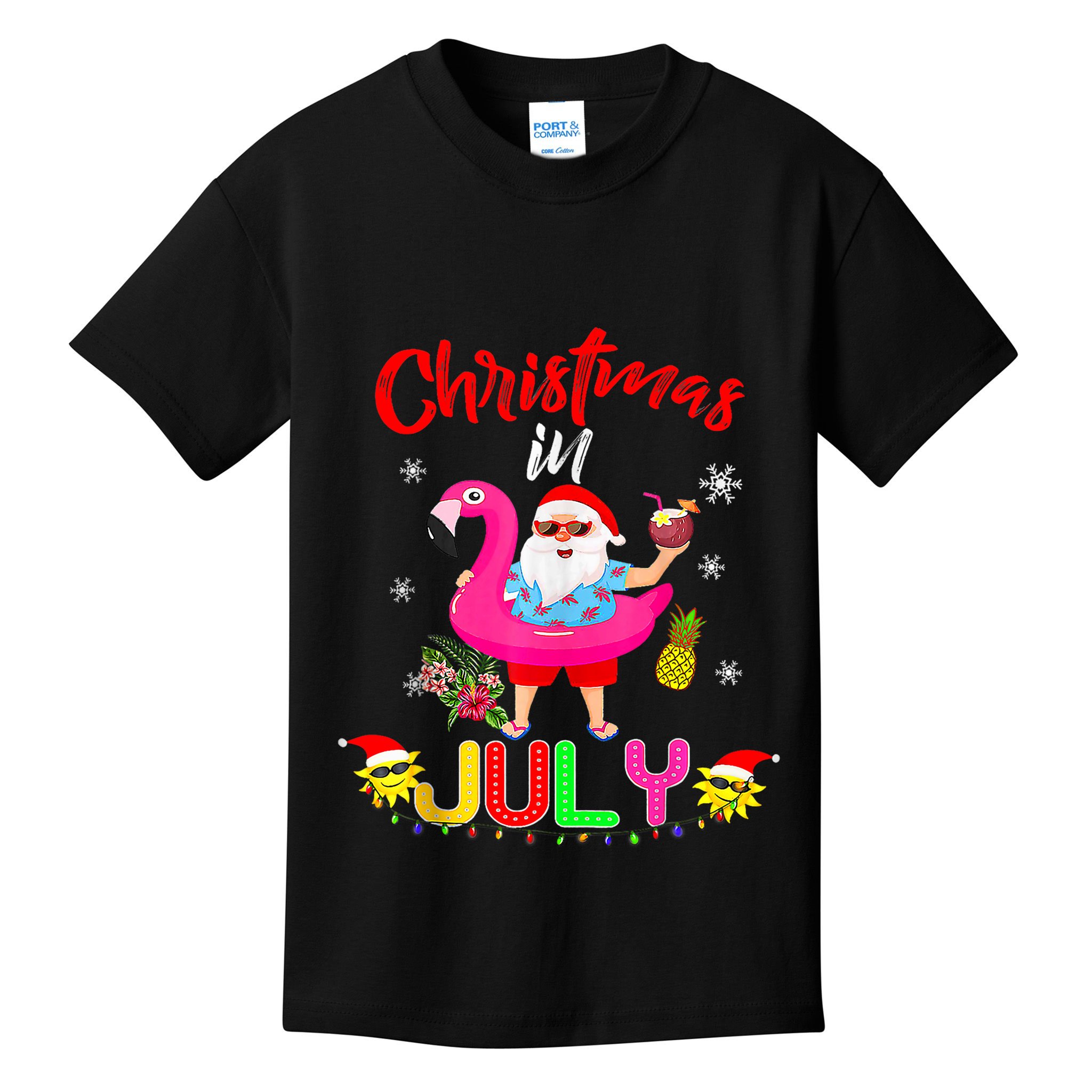 Christmas In July Santa Hawaiian Flamingo Summer Beach Kids T-Shirt