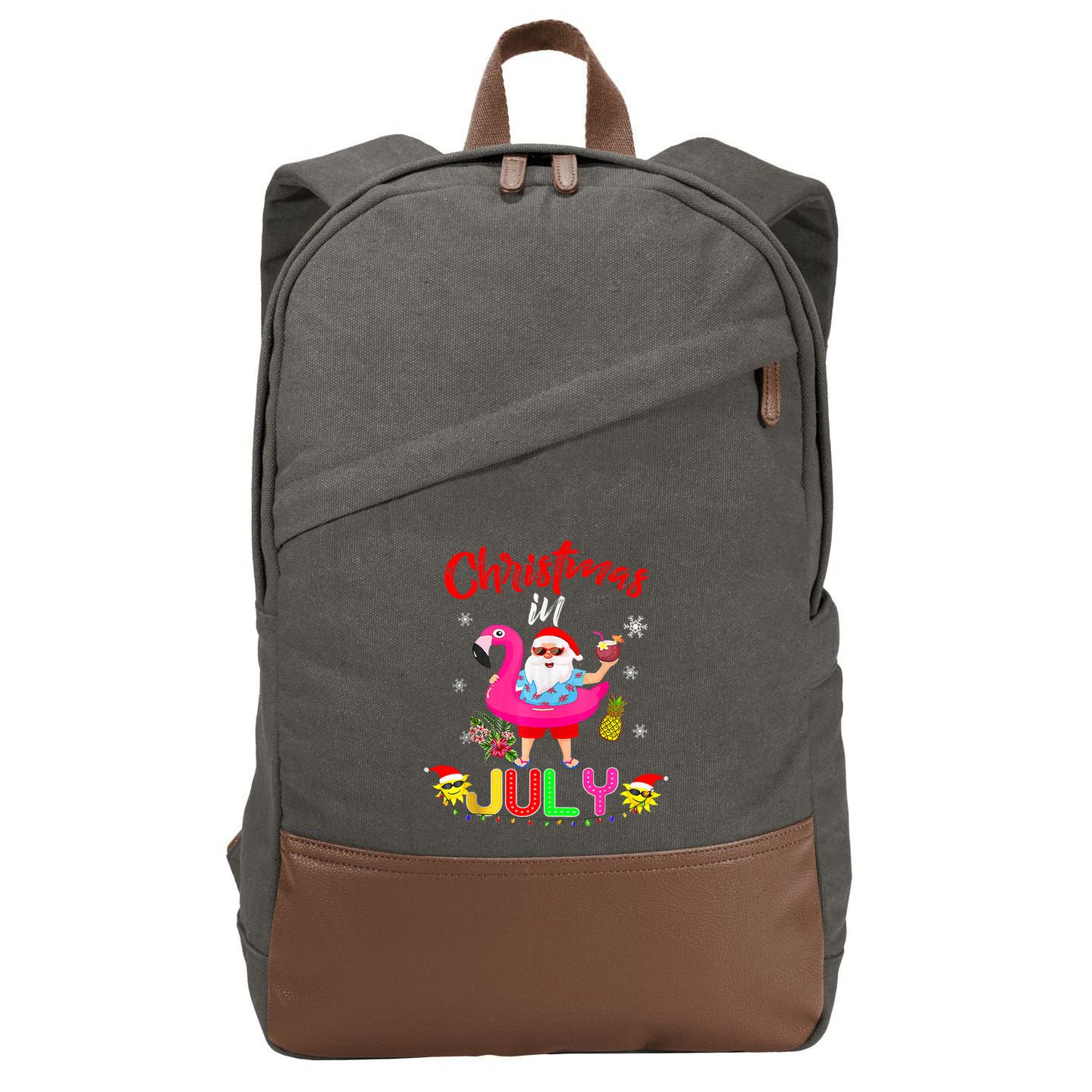Christmas In July Santa Hawaiian Flamingo Summer Beach Cotton Canvas Backpack