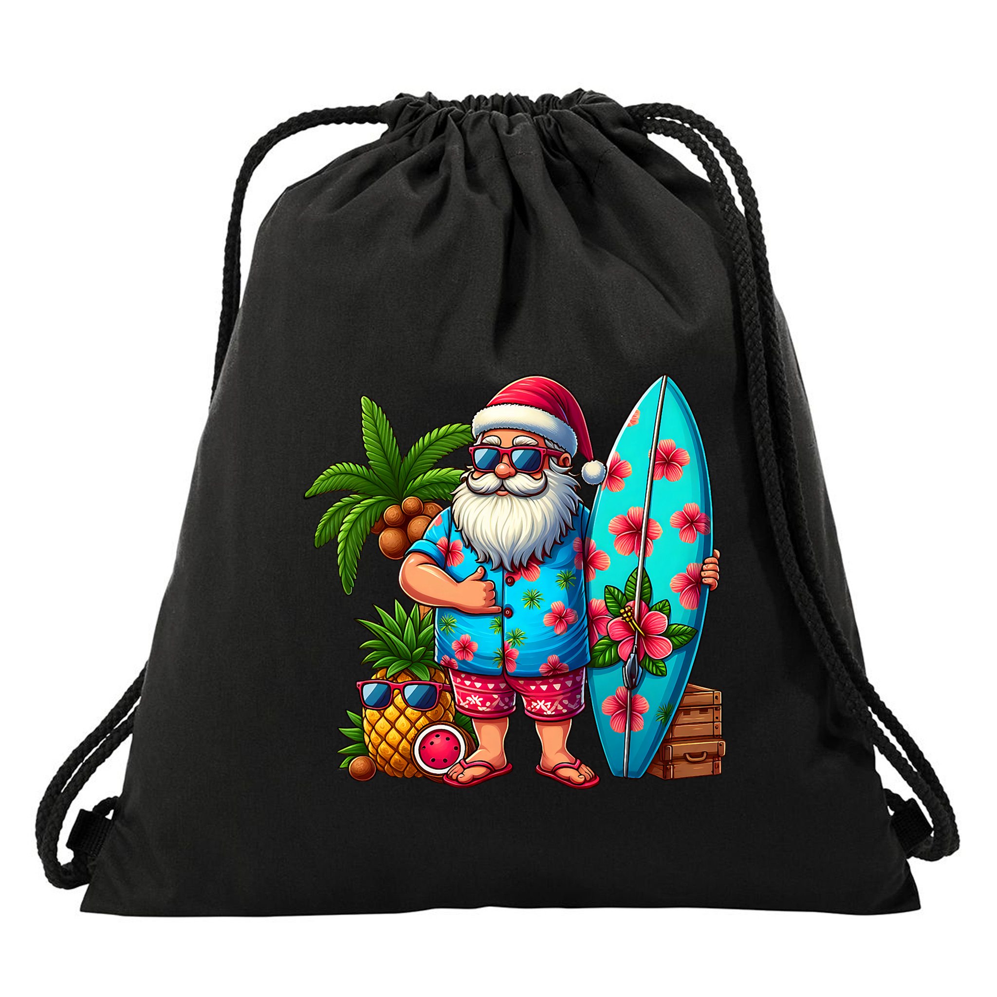 Christmas In July Santa Beach Summer Drawstring Bag