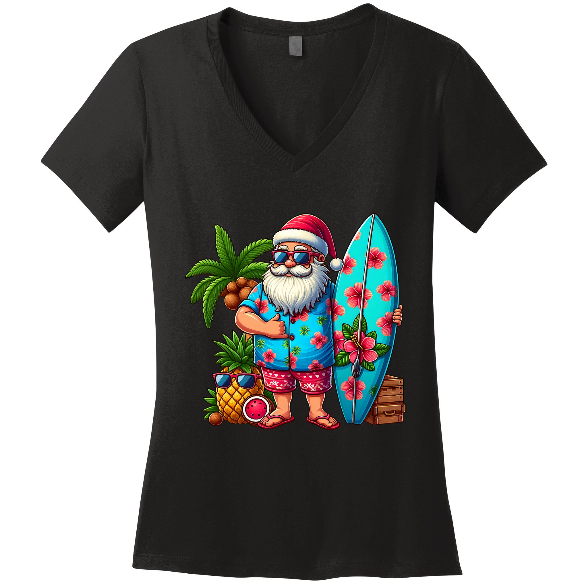Christmas In July Santa Beach Summer Women's V-Neck T-Shirt