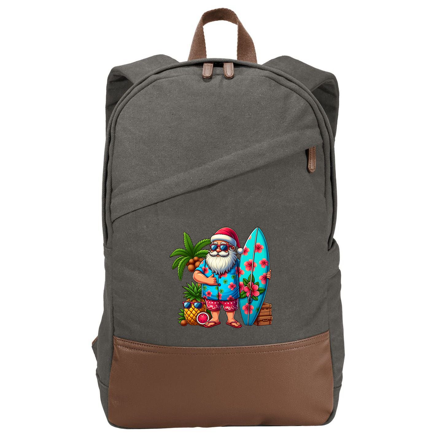 Christmas In July Santa Beach Summer Cotton Canvas Backpack