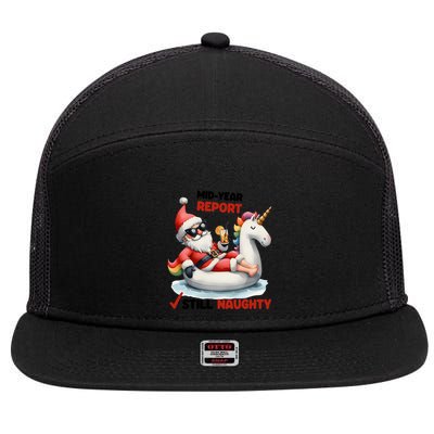 Christmas In July Santa On Unicorn Pool Float Still Naughty 7 Panel Mesh Trucker Snapback Hat