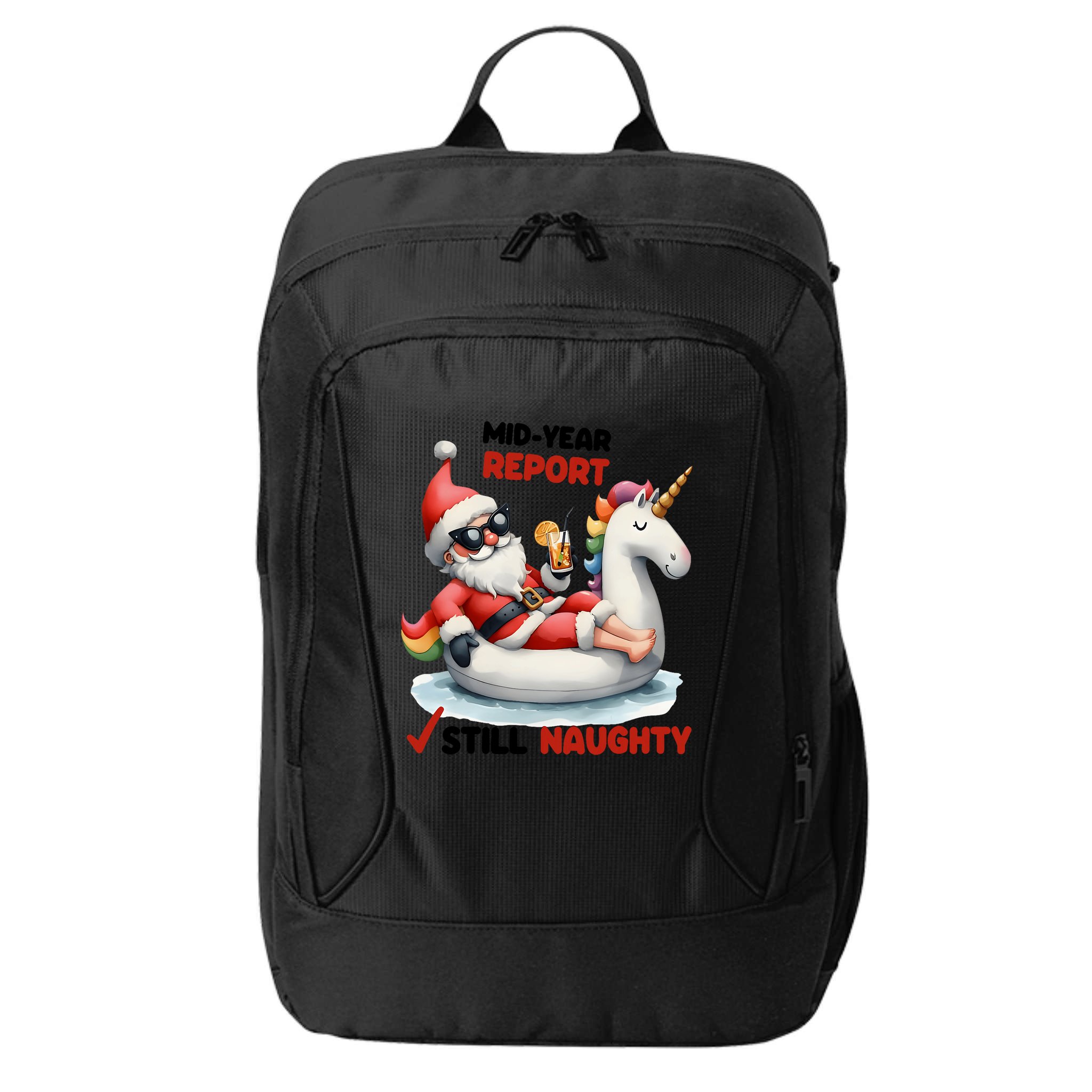 Christmas In July Santa On Unicorn Pool Float Still Naughty City Backpack
