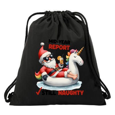 Christmas In July Santa On Unicorn Pool Float Still Naughty Drawstring Bag