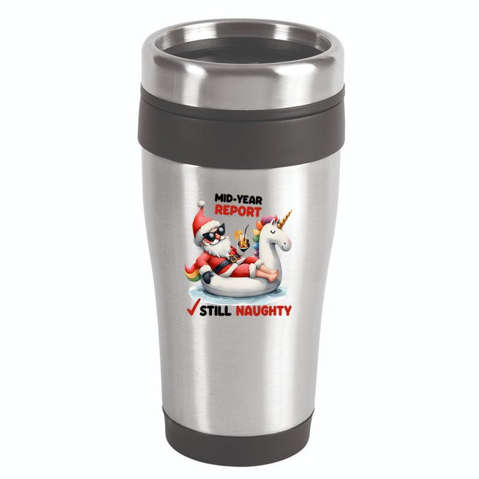 Christmas In July Santa On Unicorn Pool Float Still Naughty 16oz Travel Tumbler