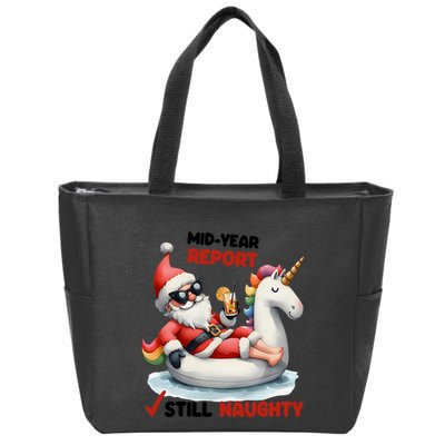 Christmas In July Santa On Unicorn Pool Float Still Naughty Zip Tote Bag