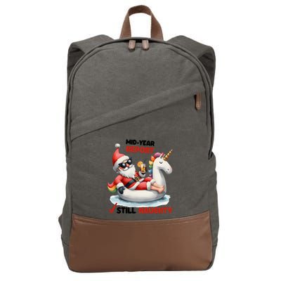 Christmas In July Santa On Unicorn Pool Float Still Naughty Cotton Canvas Backpack