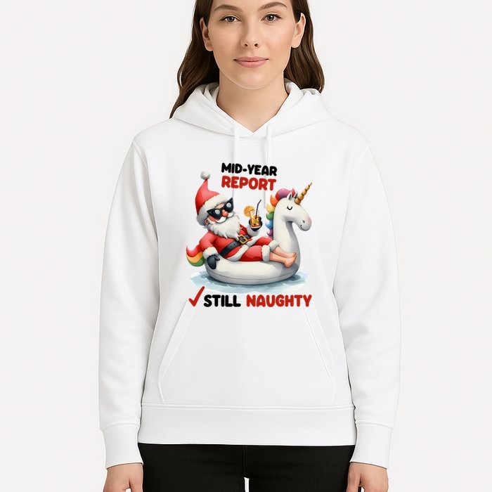 Christmas In July Santa On Unicorn Pool Float Still Naughty Hoodie
